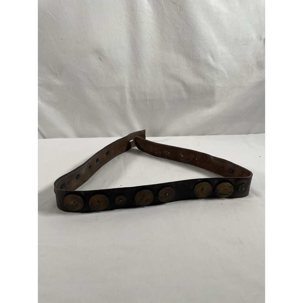 Vintage Western Style Leather Belt w/China Coin No Buckle 42” Length